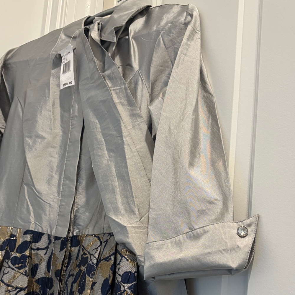 NWT Rickie Freeman Teri Jon taffeta floral front-button cocktail dress, Size 8 - Picture 5 of 15